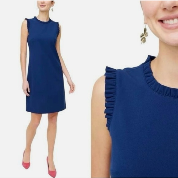 J.Crew Factory Ruffleneck Suit Dress, Navy Blue Work Dress, Business Casual NWT - Picture 6 of 15